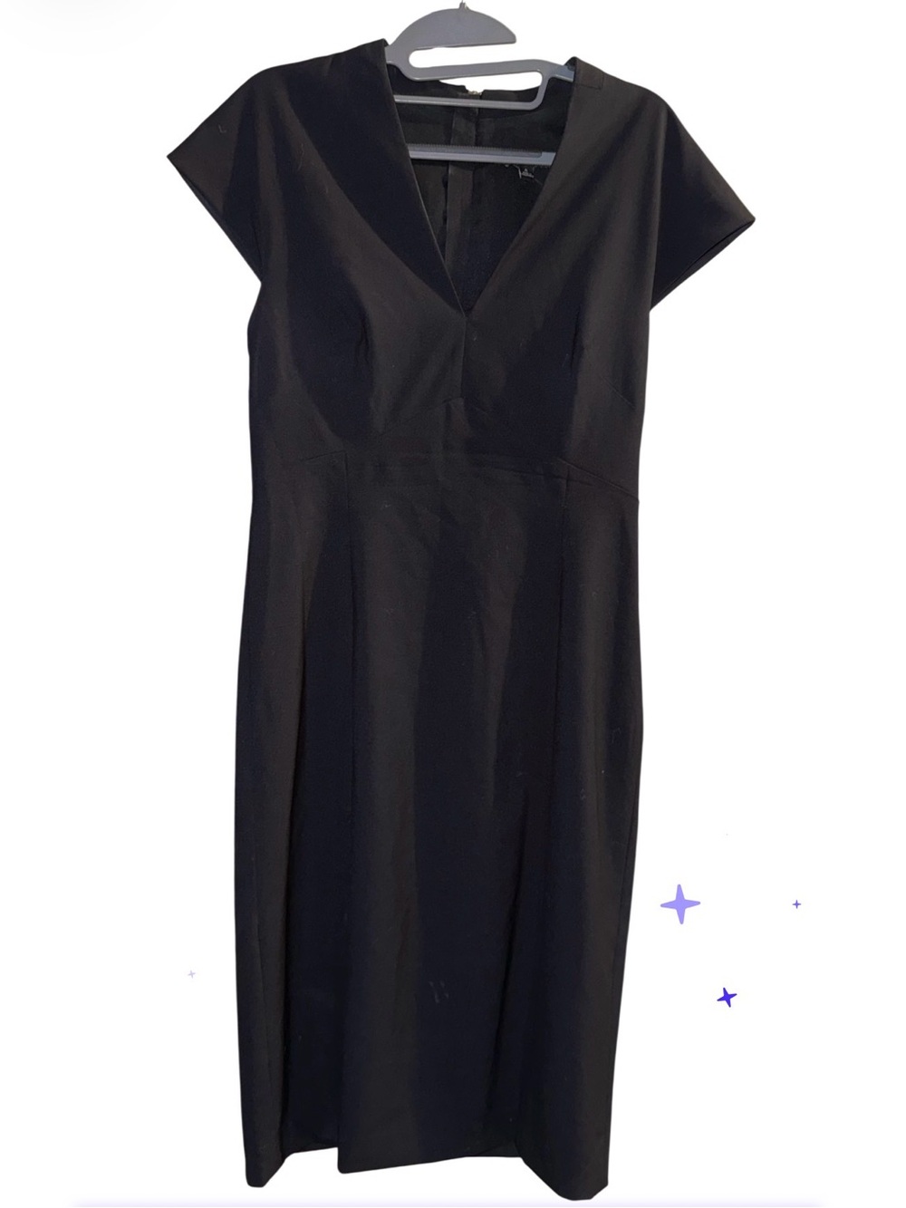 Banana Republic Black Midi V-Neck Cap Sleeve Dress